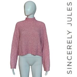 Sincerely Jules Marled Pink Boxy Cropped Turtleneck Sweater